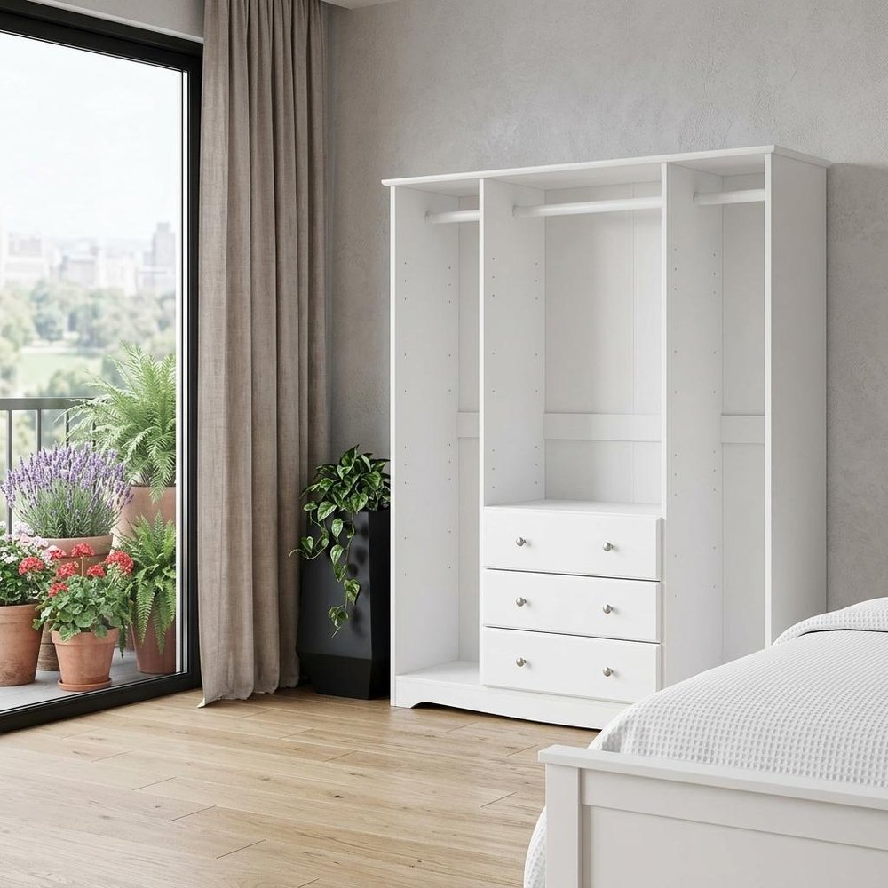 72" White Solid Wood Four Door Three Drawer Combo Dresser
