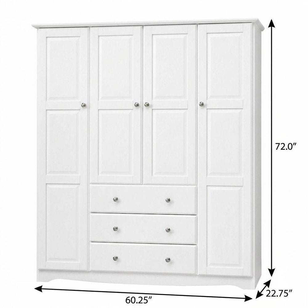 72" White Solid Wood Four Door Three Drawer Combo Dresser