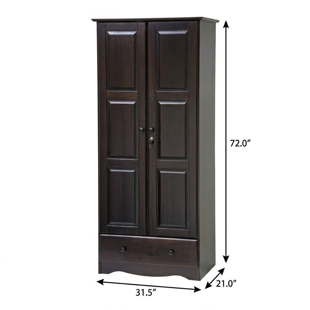 72" Coffee Solid Wood Two Door Single Drawer Combo Dresser