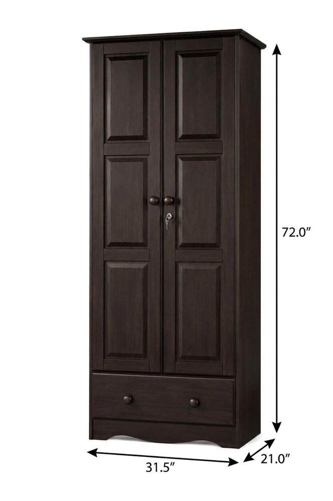 72" Coffee Solid Wood Two Door Single Drawer Combo Dresser