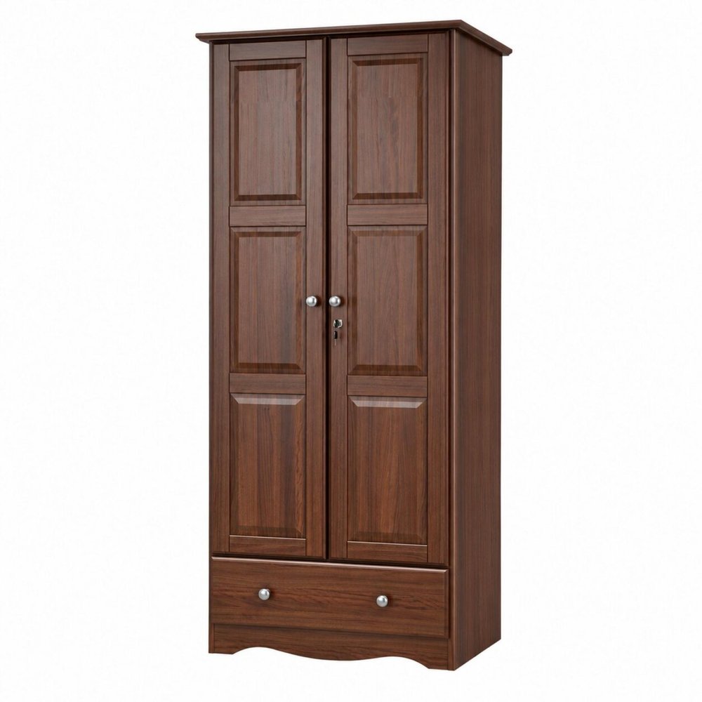 72" Coffee Solid Wood Two Door Single Drawer Combo Dresser
