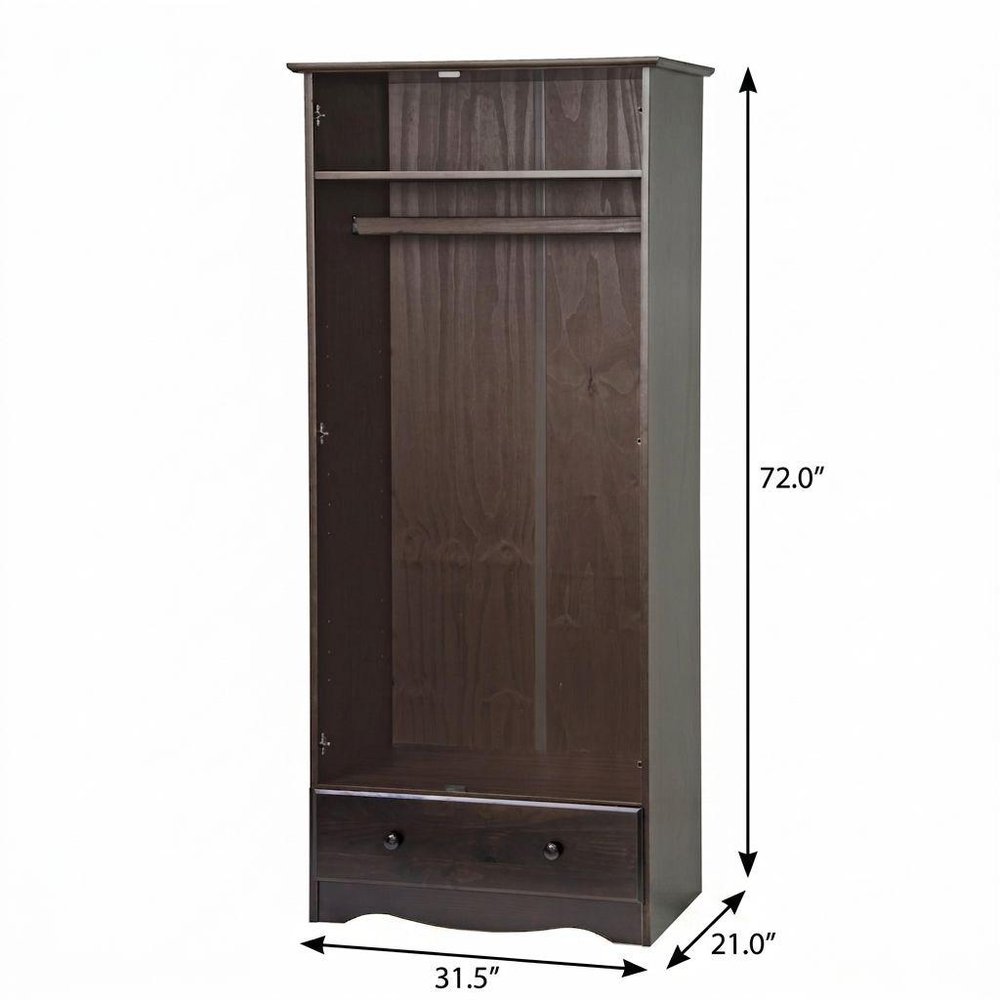 72" Coffee Solid Wood Two Door Single Drawer Combo Dresser