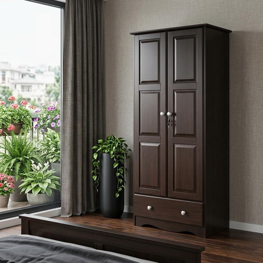 72" Coffee Solid Wood Two Door Single Drawer Combo Dresser