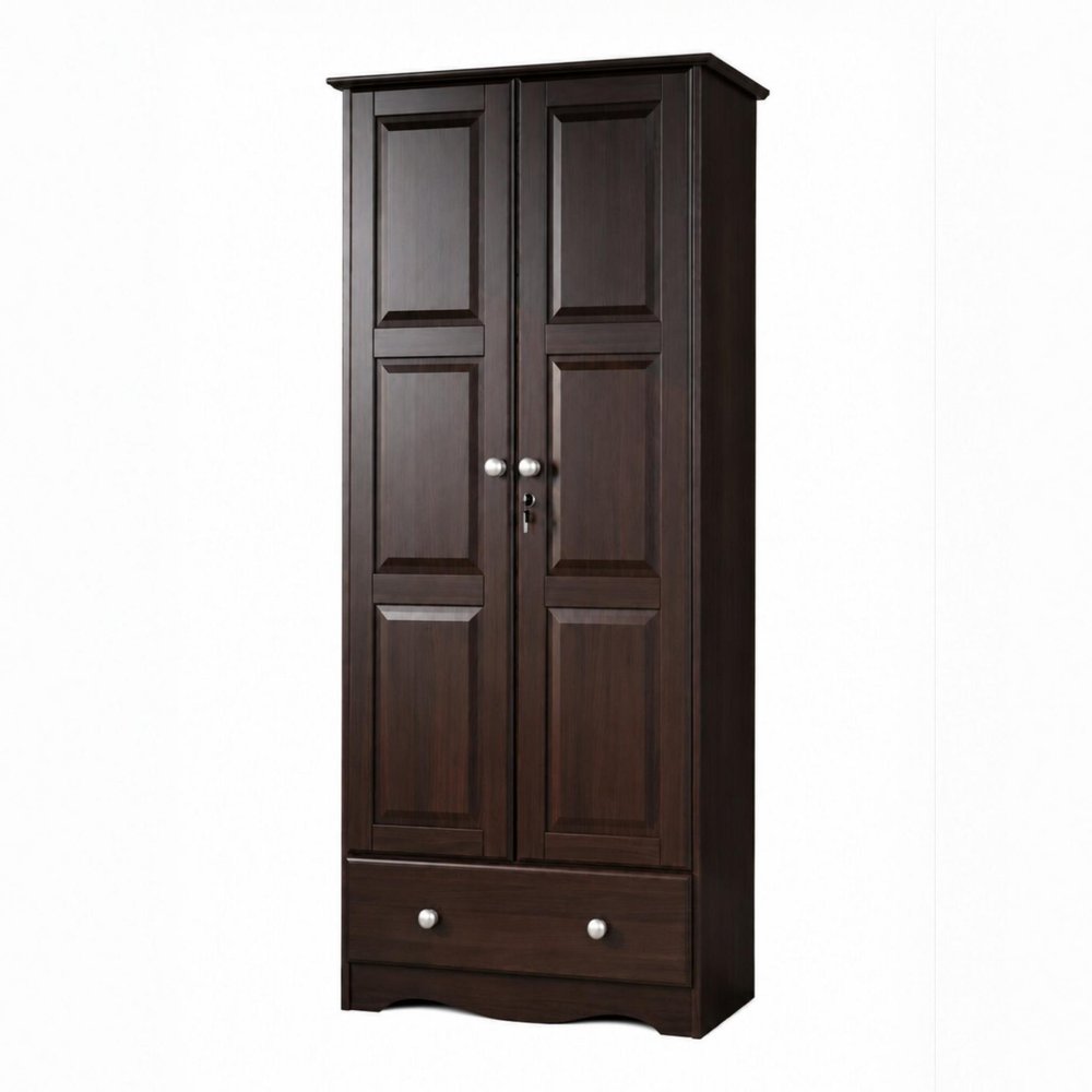 72" Coffee Solid Wood Two Door Single Drawer Combo Dresser