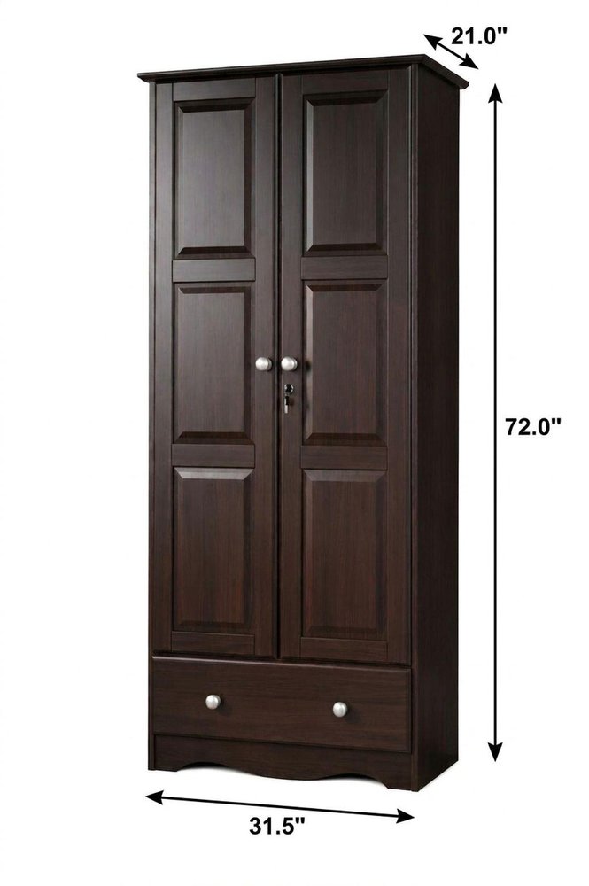 72" Coffee Solid Wood Two Door Single Drawer Combo Dresser