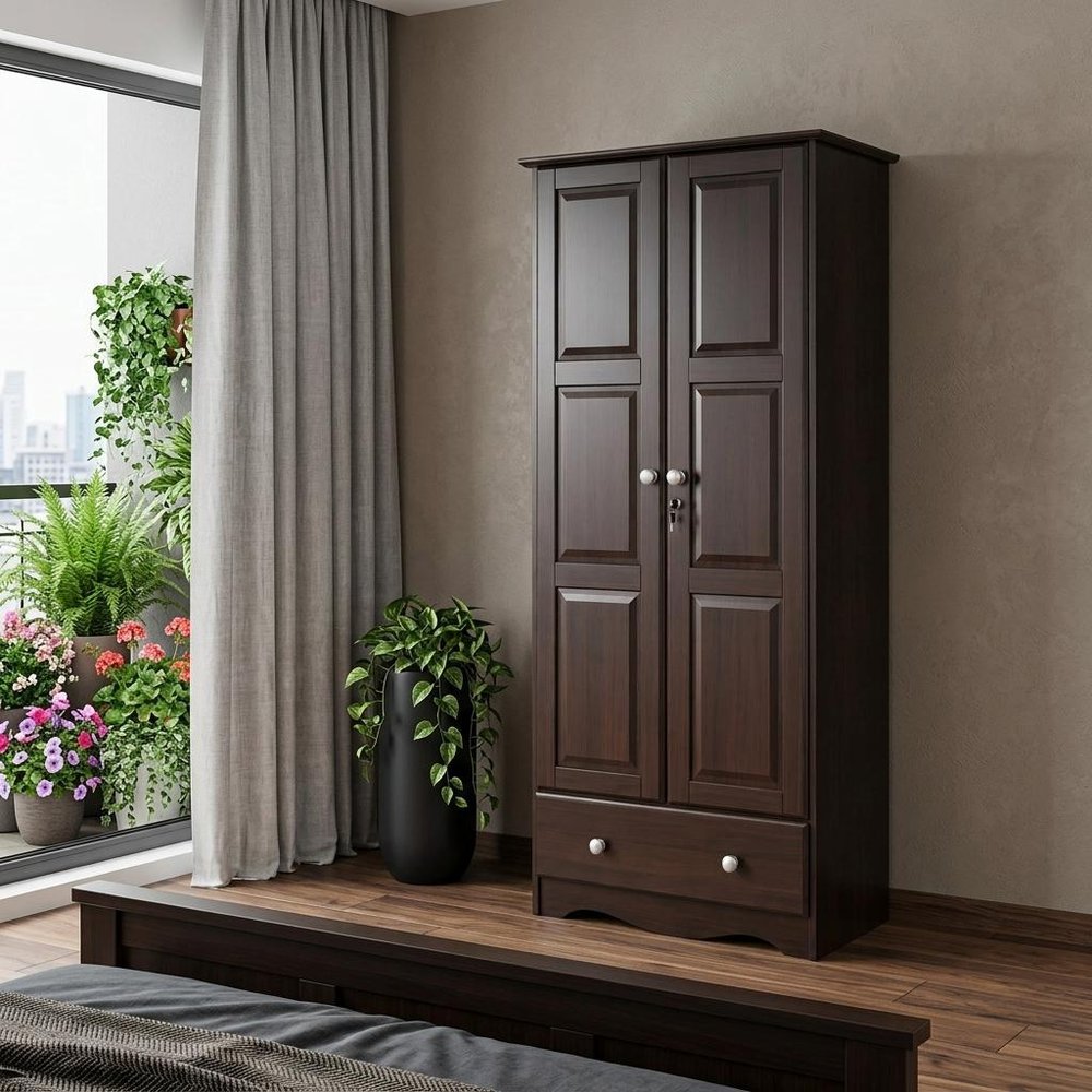 72" Coffee Solid Wood Two Door Single Drawer Combo Dresser