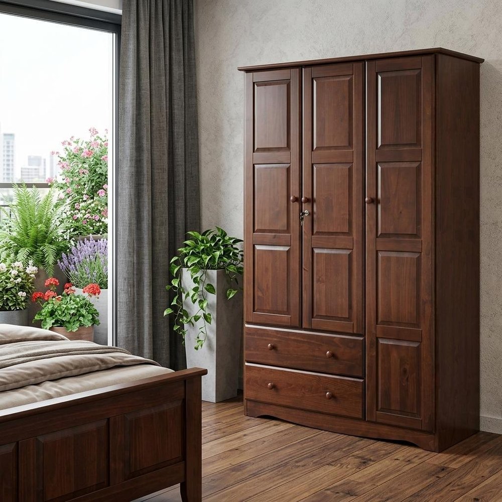 72" Coffee Solid Wood Three Door Two Drawer Combo Dresser