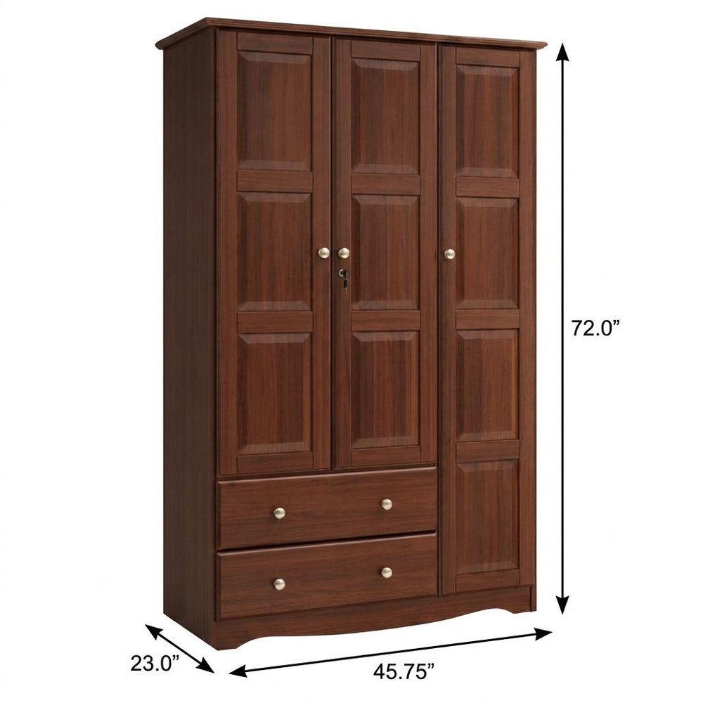 72" Coffee Solid Wood Three Door Two Drawer Combo Dresser