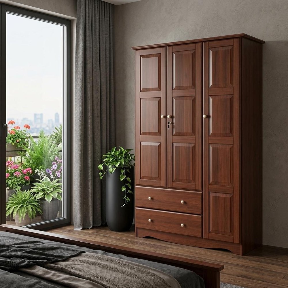 72" Coffee Solid Wood Three Door Two Drawer Combo Dresser