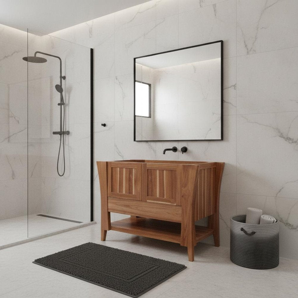 30" Light Brown Solid Wood Freestanding Double Door Bathroom Vanity