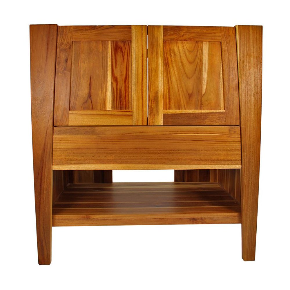 30" Light Brown Solid Wood Freestanding Double Door Bathroom Vanity And Two Drawers