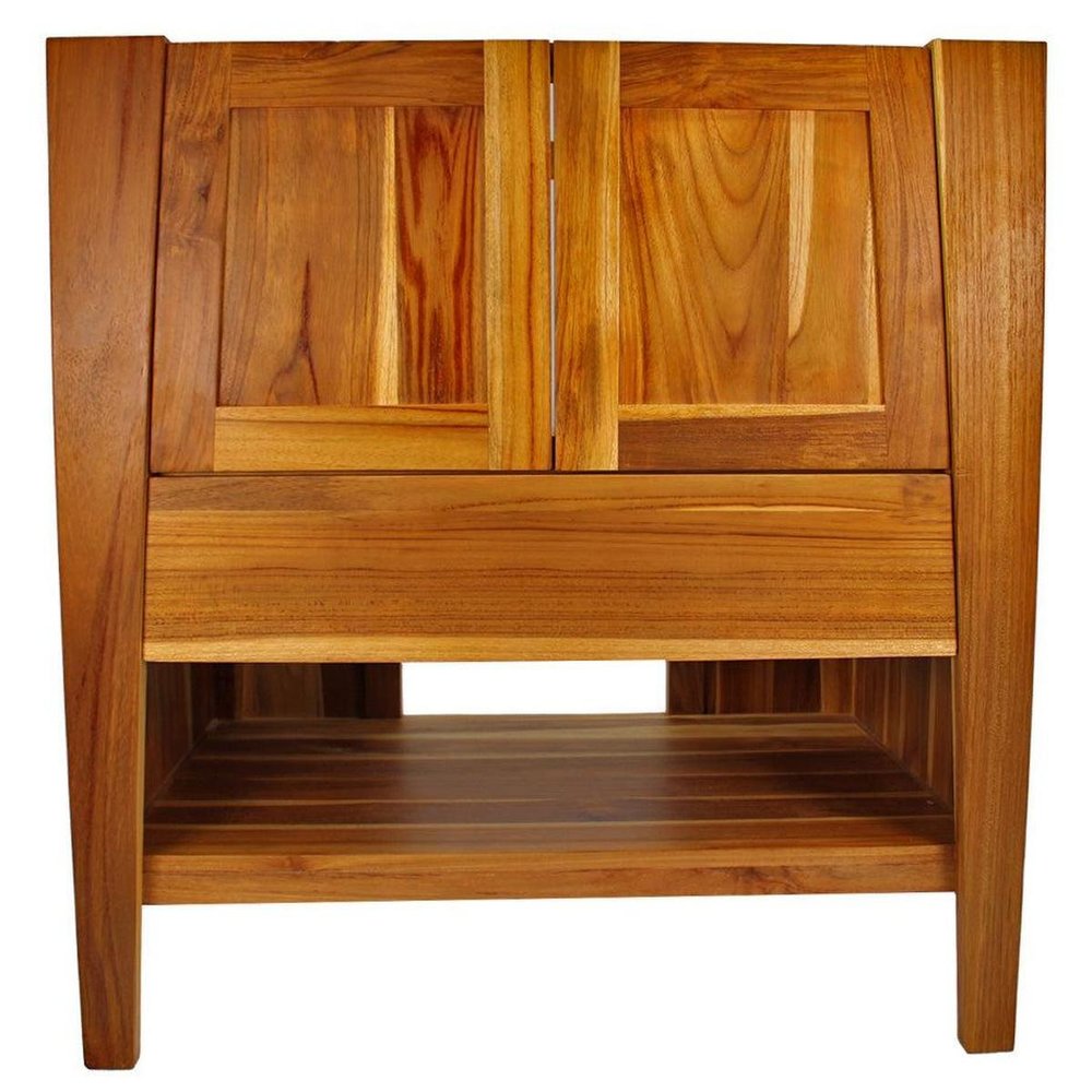 30" Light Brown Solid Wood Freestanding Double Door Bathroom Vanity And Two Drawers
