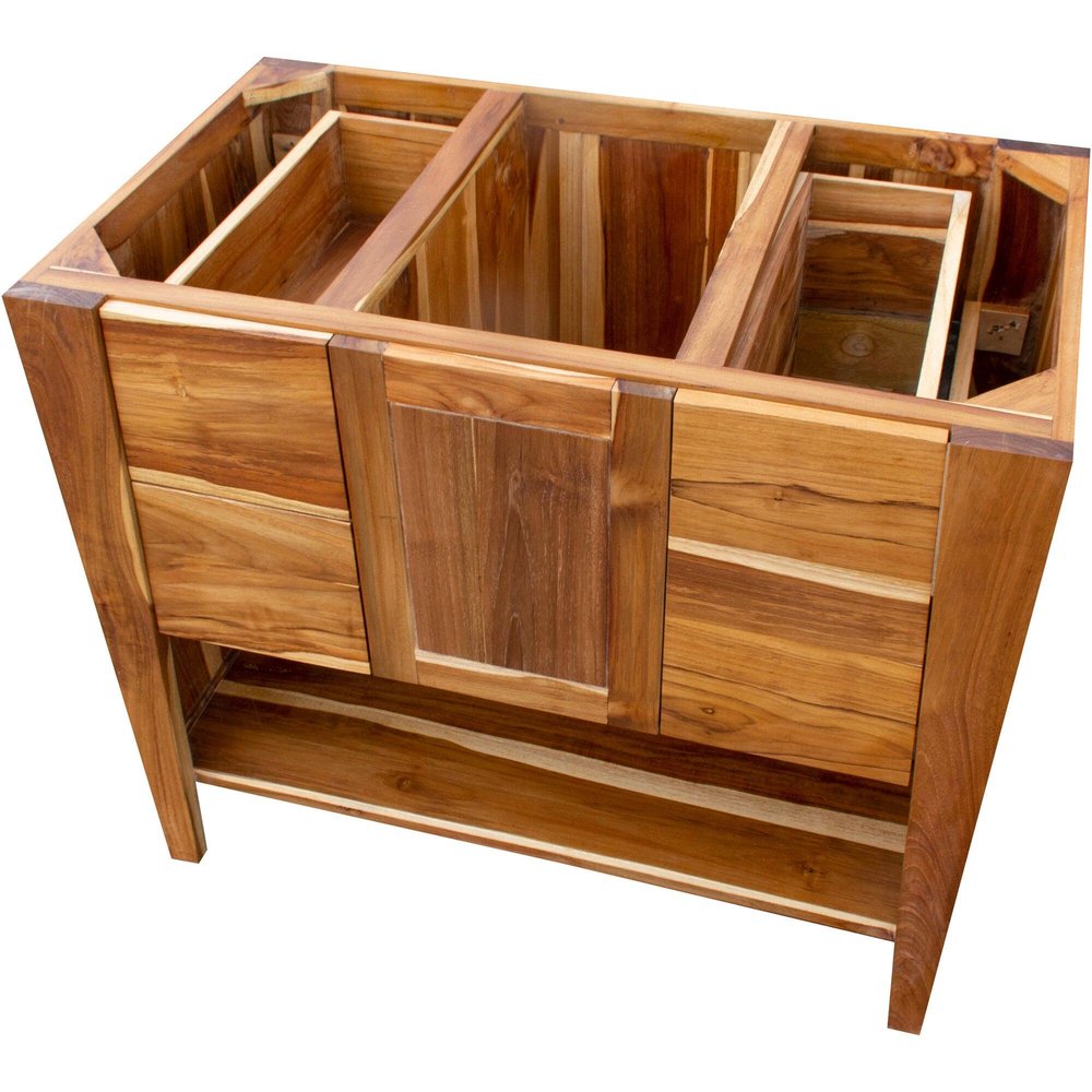 36" Light Brown Solid Wood Freestanding Single Door Bathroom Vanity And Four Drawers