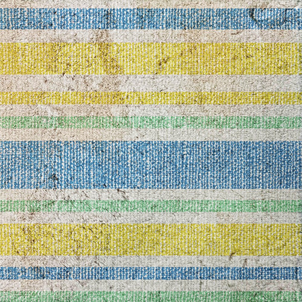 9' X 12' Yellow And Blue Striped Shag Washable Area Rug With UV Protection