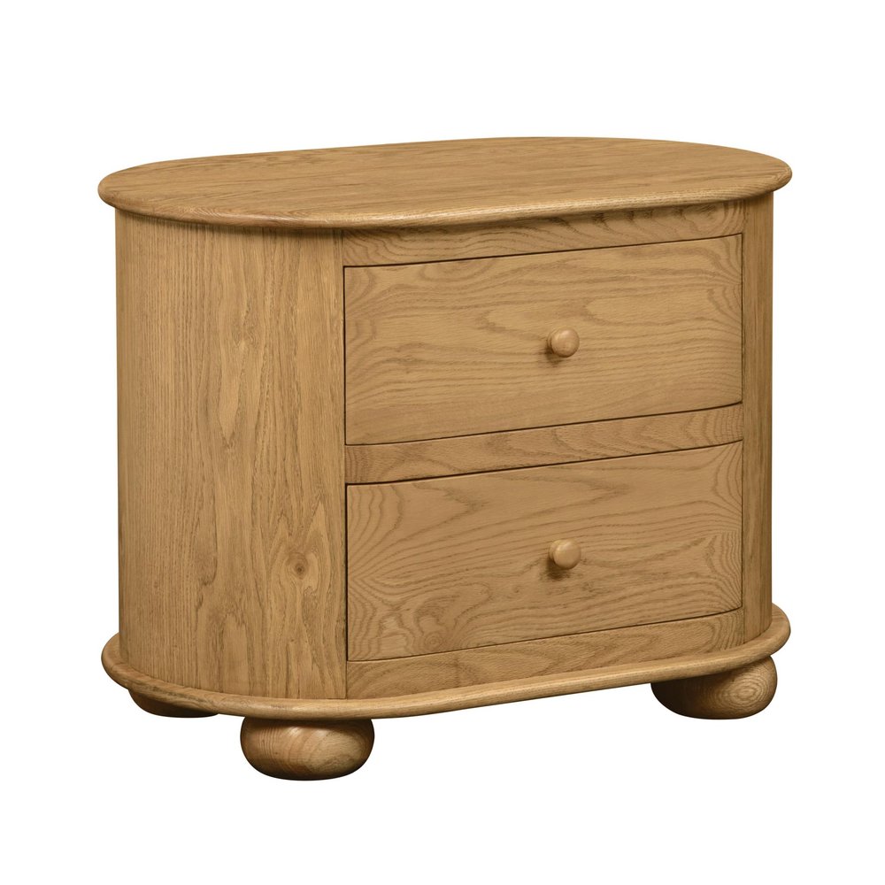 26" Natural Solid Wood Oval Distressed Two Drawer Nightstand