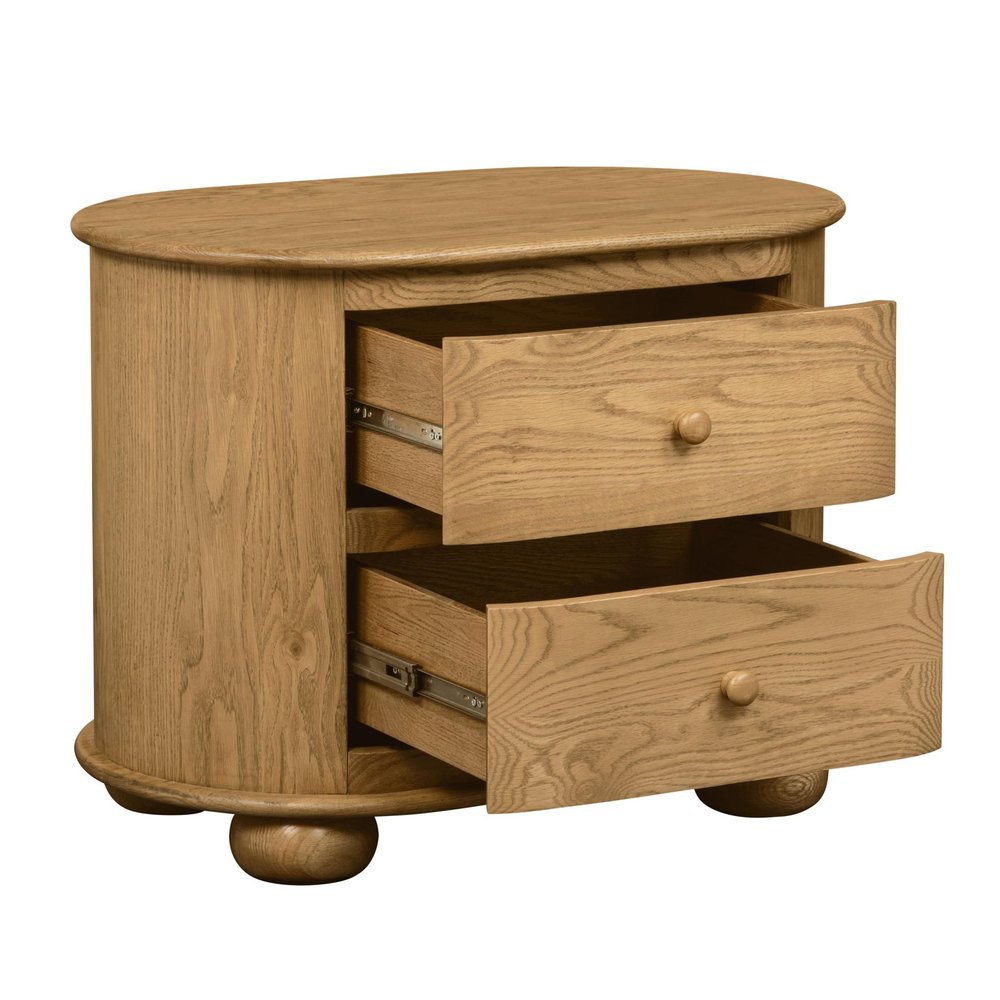26" Natural Solid Wood Oval Distressed Two Drawer Nightstand