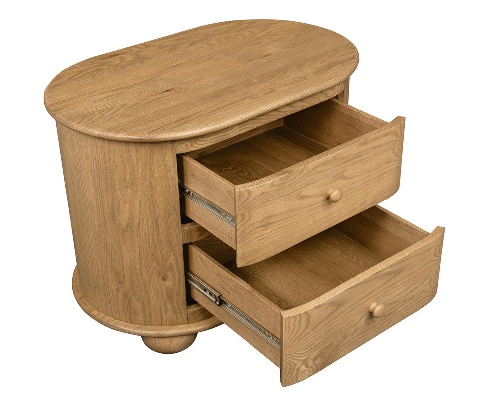 26" Natural Solid Wood Oval Distressed Two Drawer Nightstand