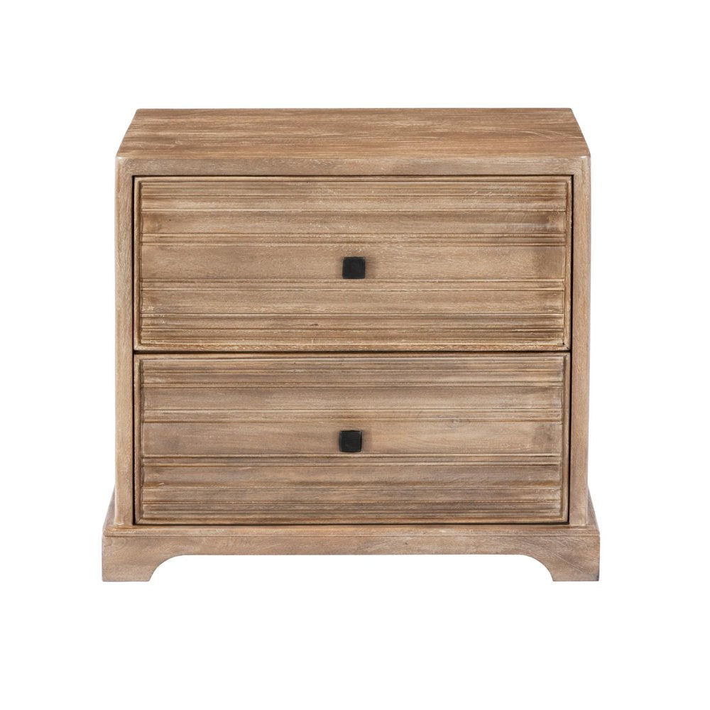 24" Light Brown Solid Wood Distressed Two Drawer Nightstand