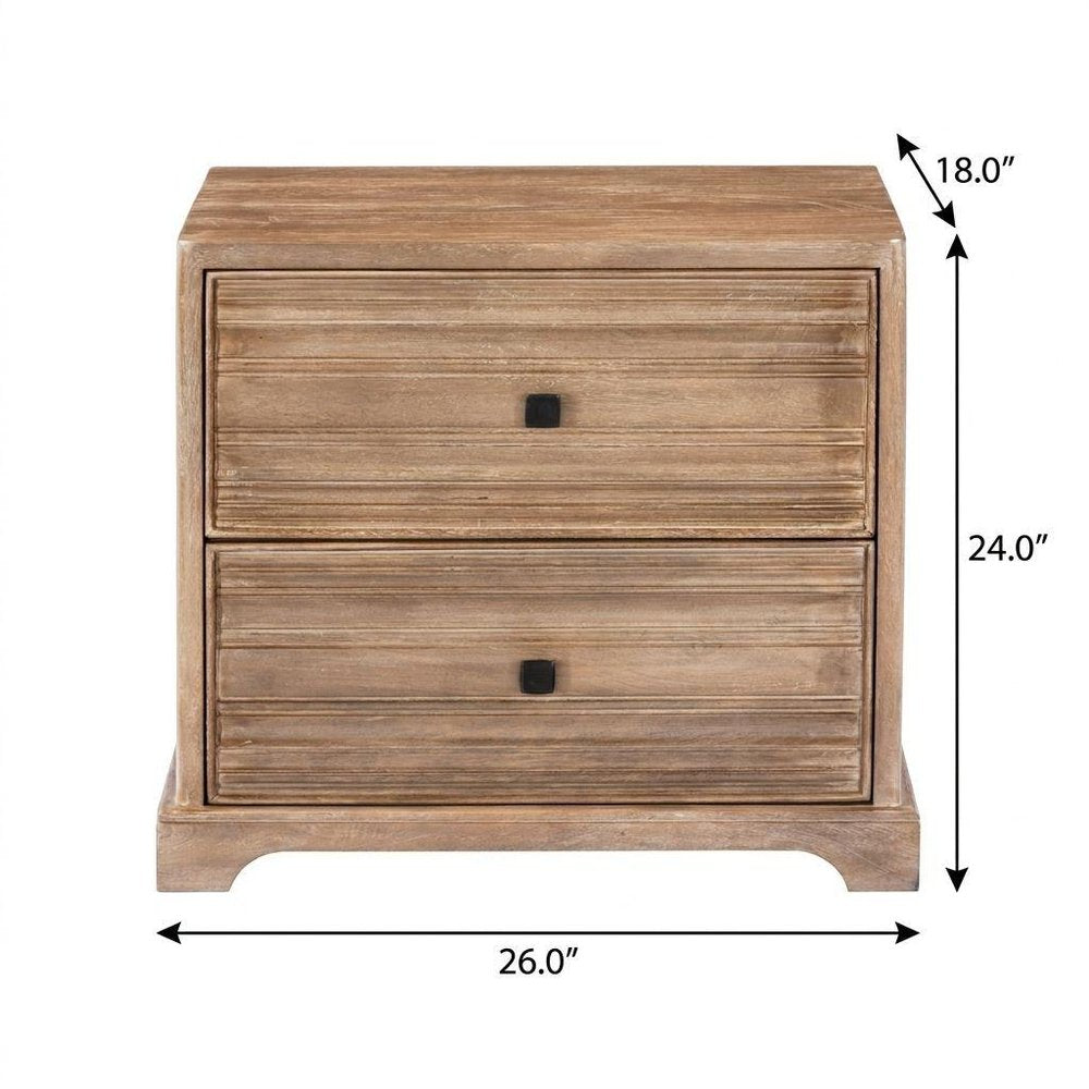 24" Light Brown Solid Wood Distressed Two Drawer Nightstand