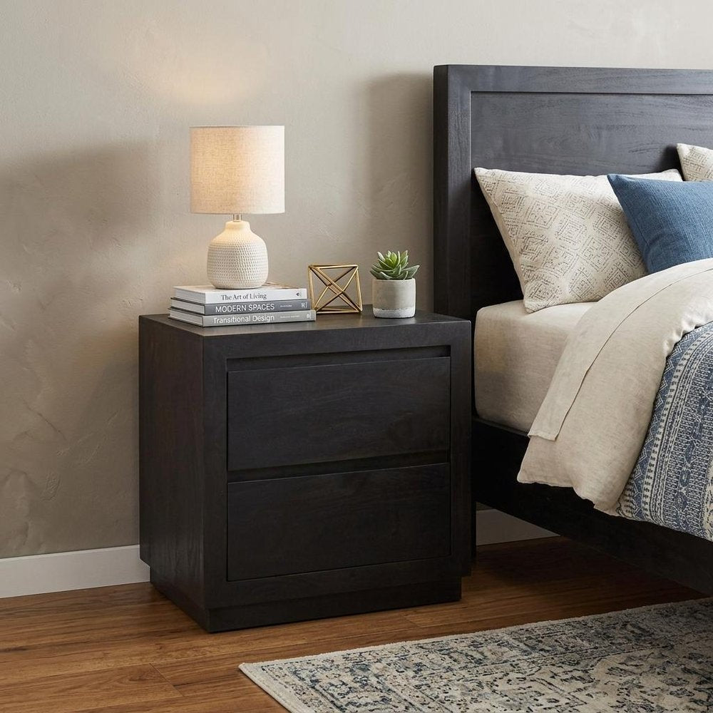24" Brown Solid Wood Distressed Two Drawer Nightstand