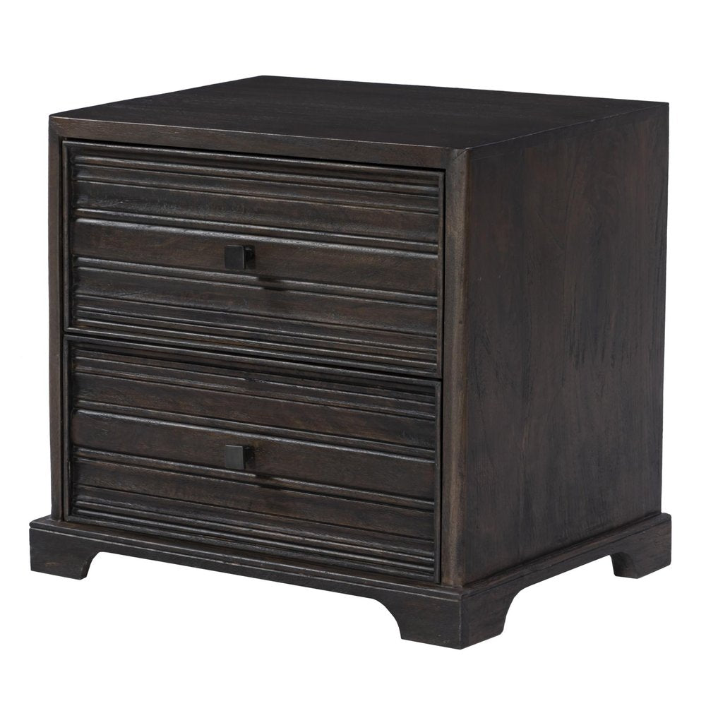 24" Umber Solid Wood Distressed Carved Geometric Two Drawer Nightstand