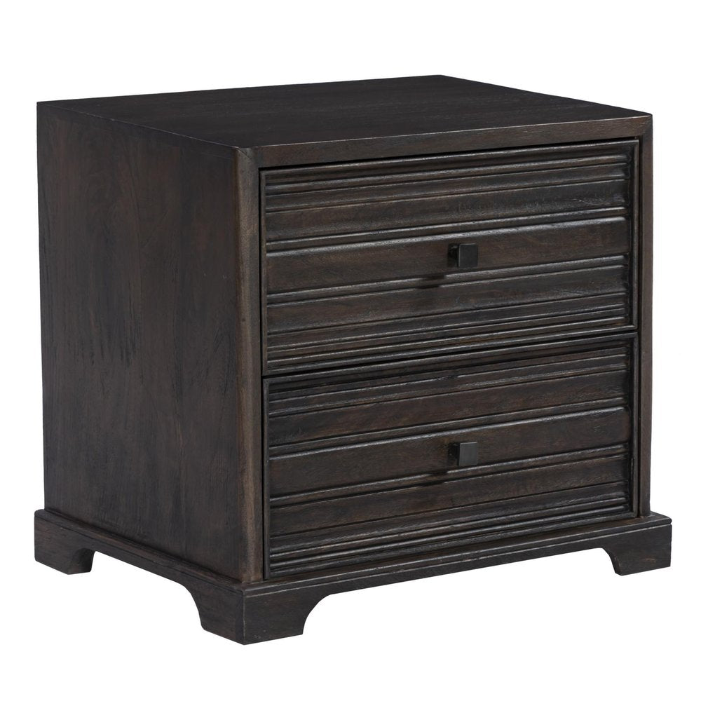 24" Umber Solid Wood Distressed Carved Geometric Two Drawer Nightstand