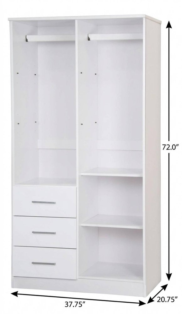 72" White Solid Wood Two Door Three Drawer Combo Dresser
