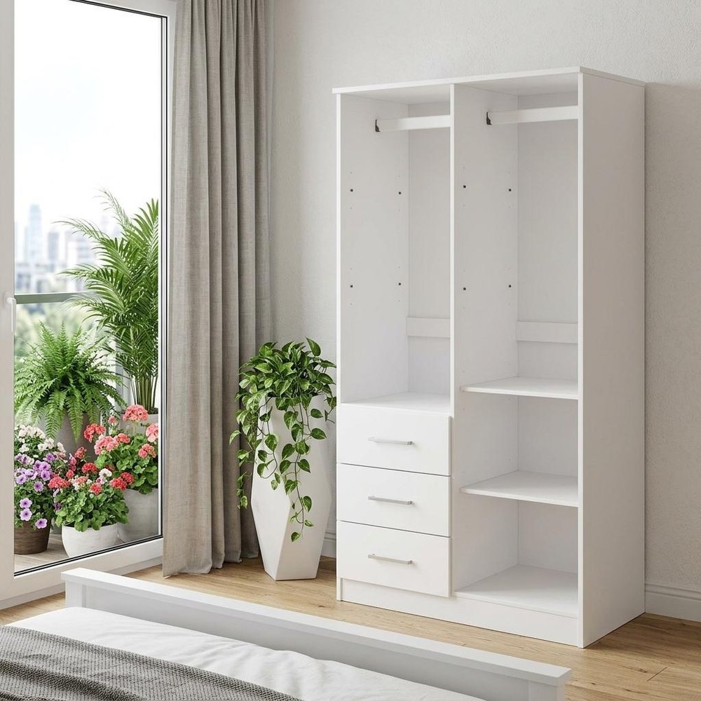 72" White Solid Wood Two Door Three Drawer Combo Dresser