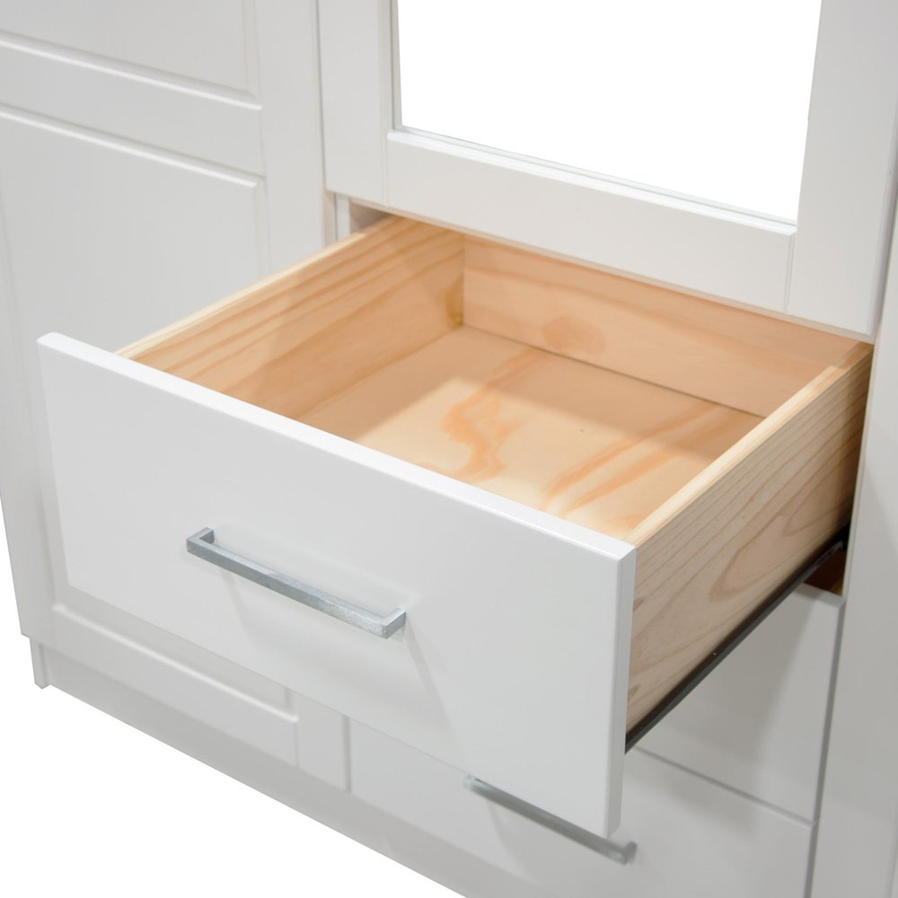 72" White Solid Wood Two Door Three Drawer Combo Dresser