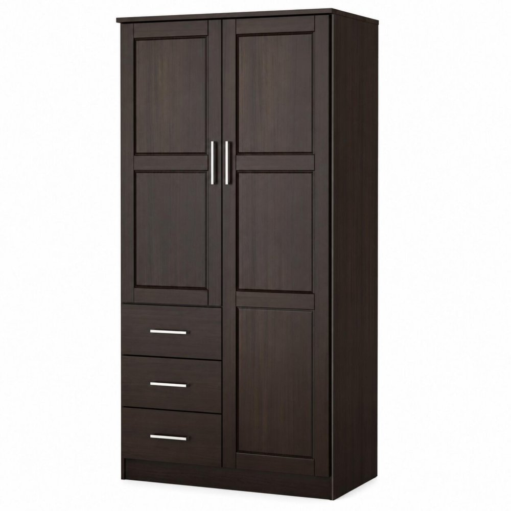 72" White Solid Wood Two Door Three Drawer Combo Dresser