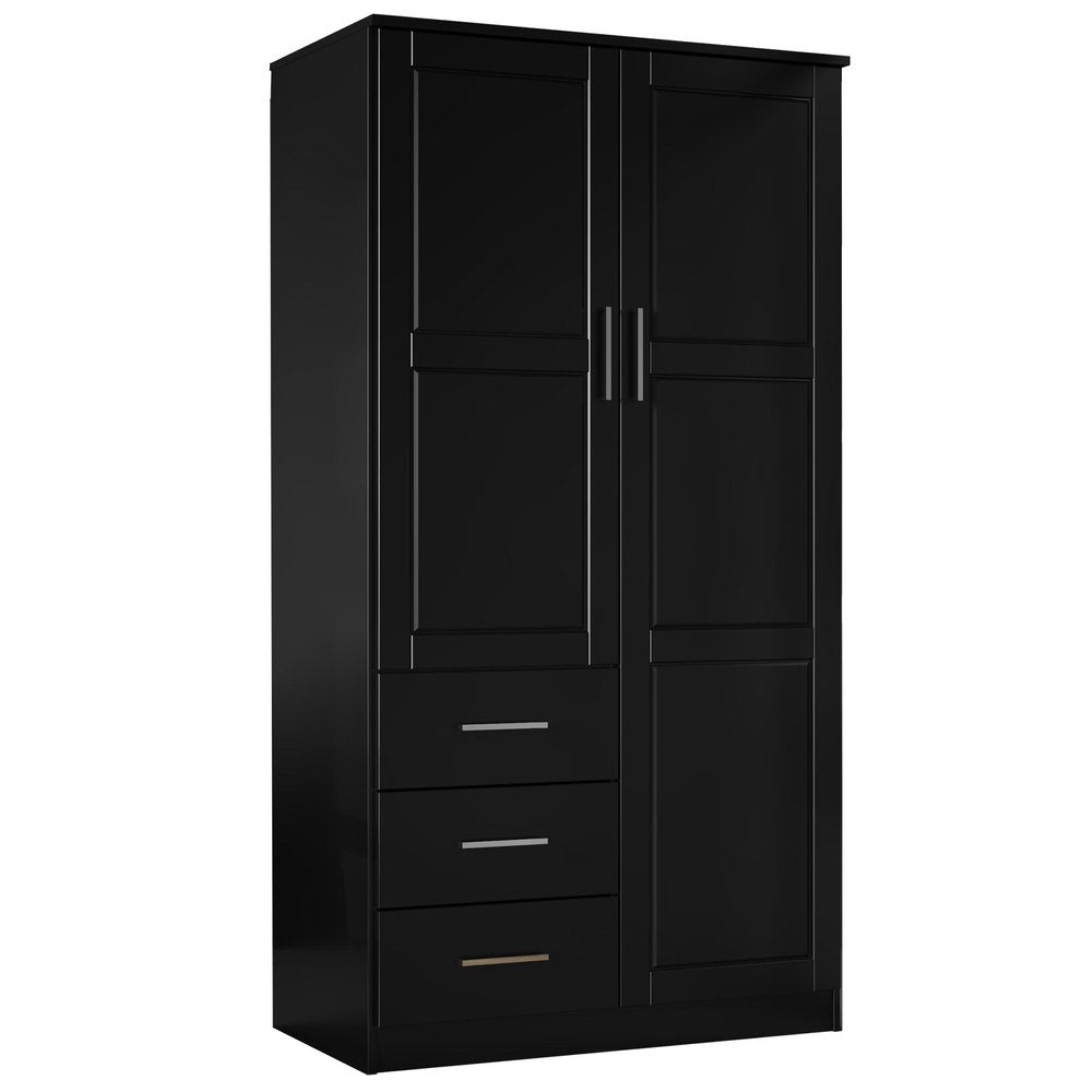 72" White Solid Wood Two Door Three Drawer Combo Dresser