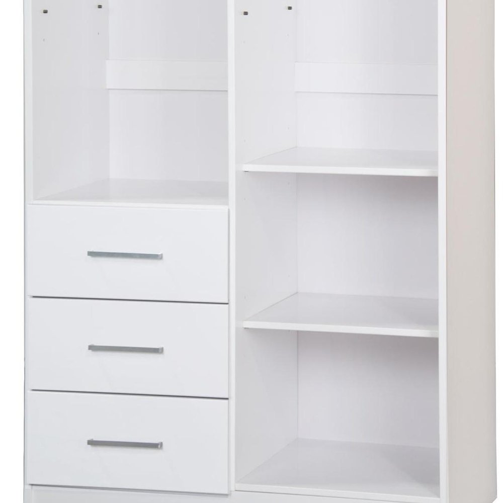 72" White Solid Wood Mirrored Two Door Three Drawer Combo Dresser