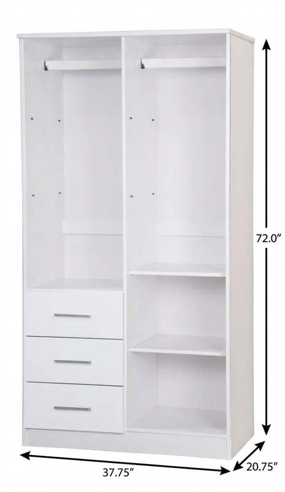 72" White Solid Wood Mirrored Two Door Three Drawer Combo Dresser