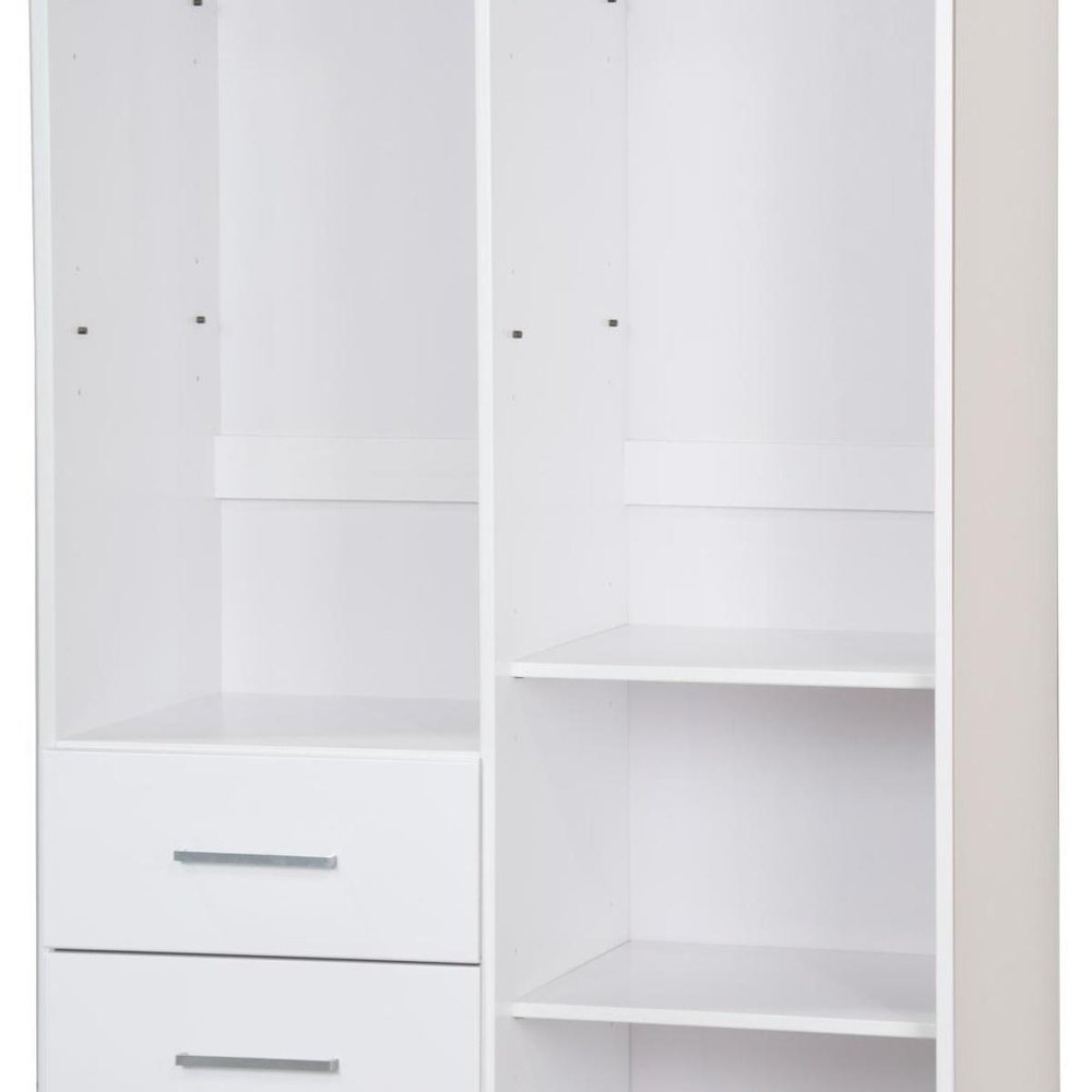 72" White Solid Wood Mirrored Two Door Three Drawer Combo Dresser
