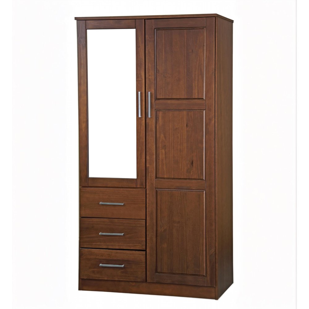72" White Solid Wood Mirrored Two Door Three Drawer Combo Dresser