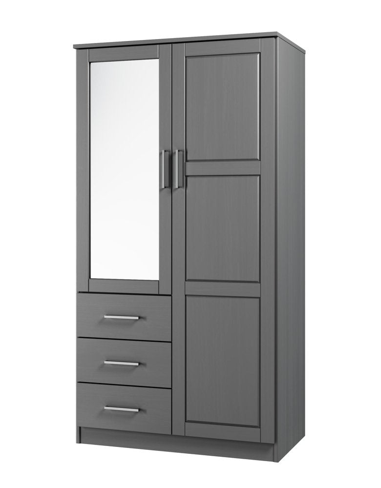 72" White Solid Wood Mirrored Two Door Three Drawer Combo Dresser