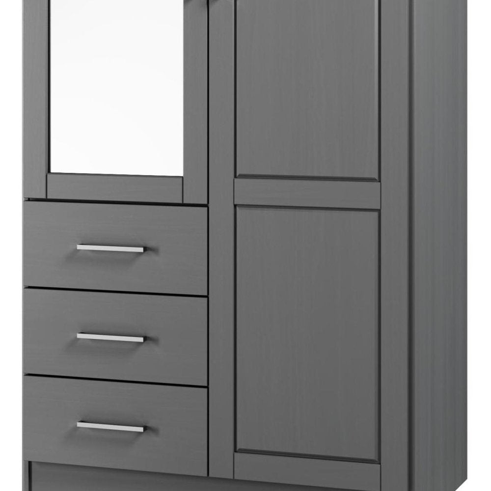 72" White Solid Wood Mirrored Two Door Three Drawer Combo Dresser