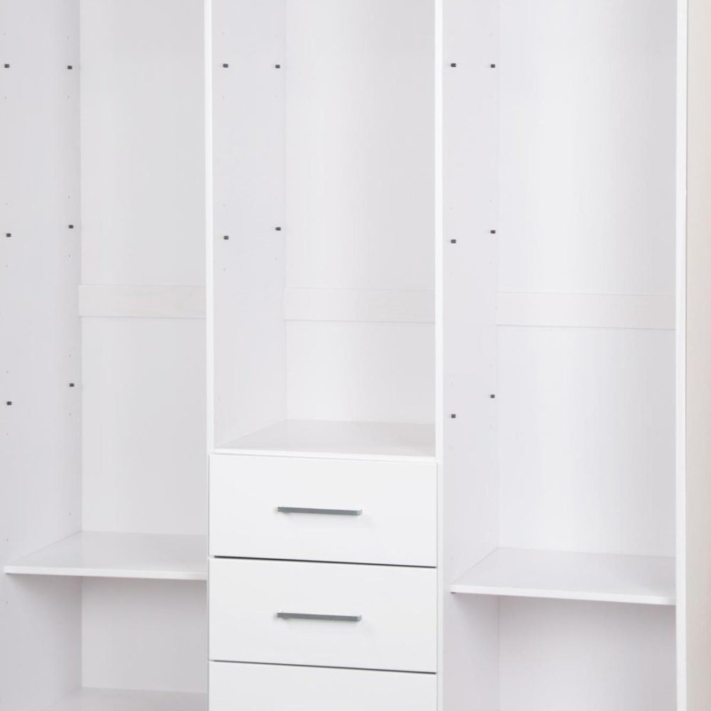72" White Solid Wood Three Door Three Drawer Combo Dresser