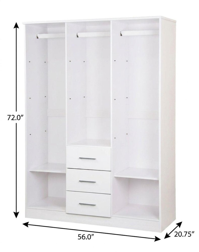 72" White Solid Wood Three Door Three Drawer Combo Dresser