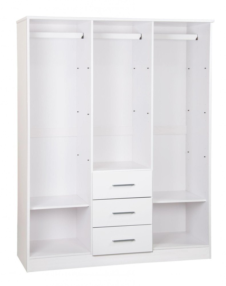 72" White Solid Wood Three Door Three Drawer Combo Dresser