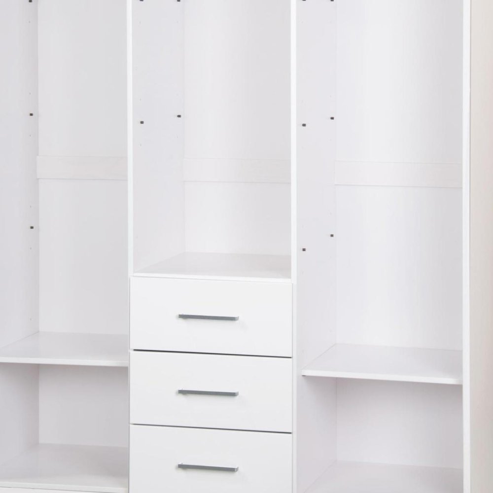 72" White Solid Wood Three Door Three Drawer Combo Dresser