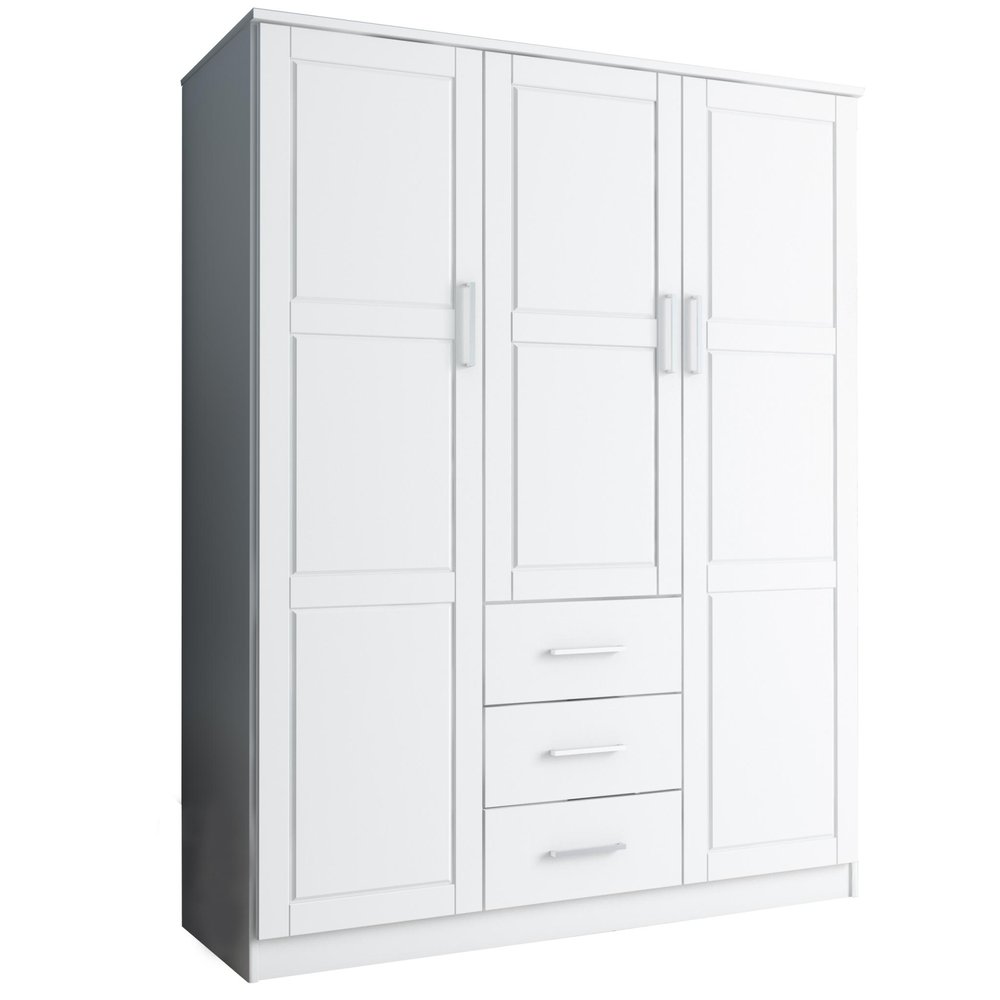 72" White Solid Wood Three Door Three Drawer Combo Dresser