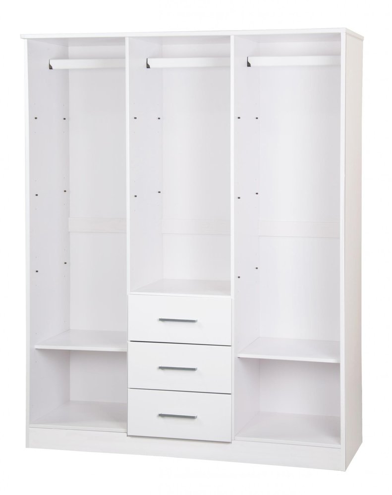72" White Solid Wood Three Door Three Drawer Combo Dresser