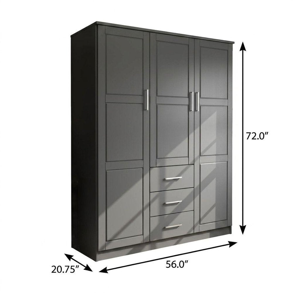 72" White Solid Wood Three Door Three Drawer Combo Dresser