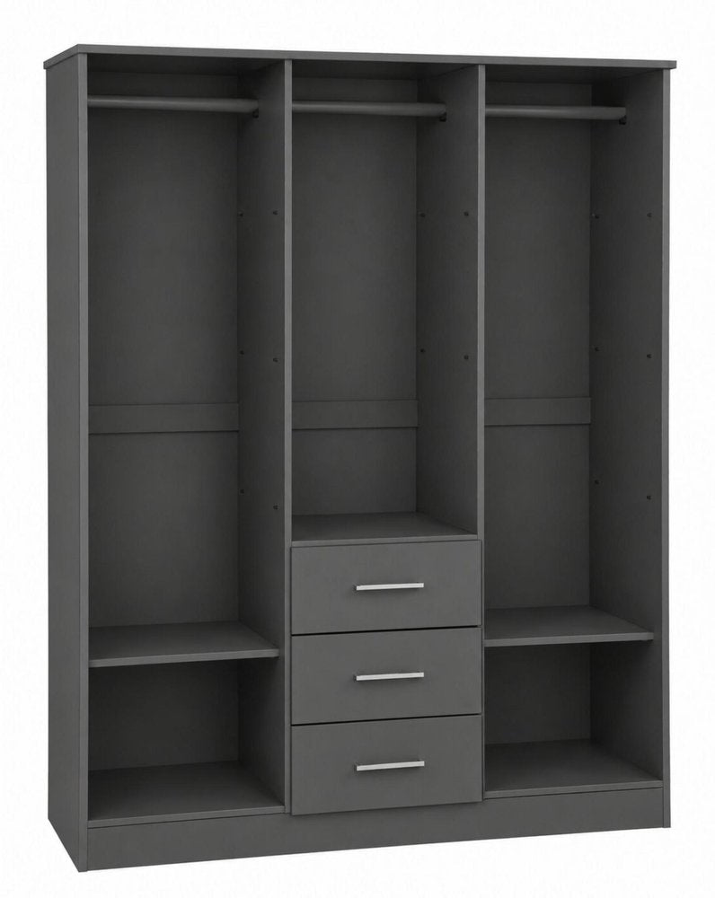 72" White Solid Wood Three Door Three Drawer Combo Dresser