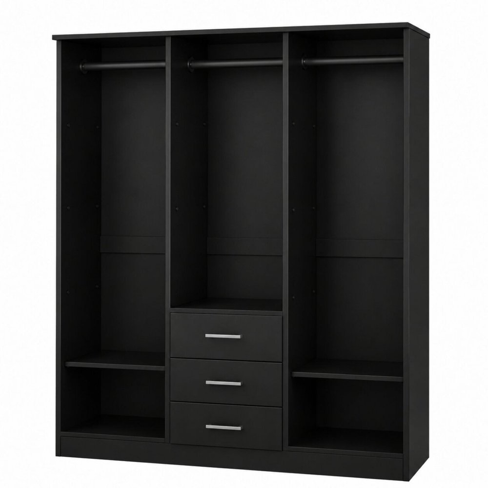 72" White Solid Wood Three Door Three Drawer Combo Dresser