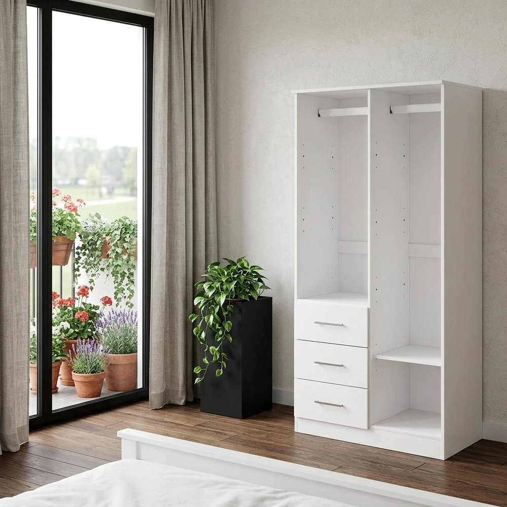 72" White Solid Wood Mirrored Three Door Three Drawer Combo Dresser
