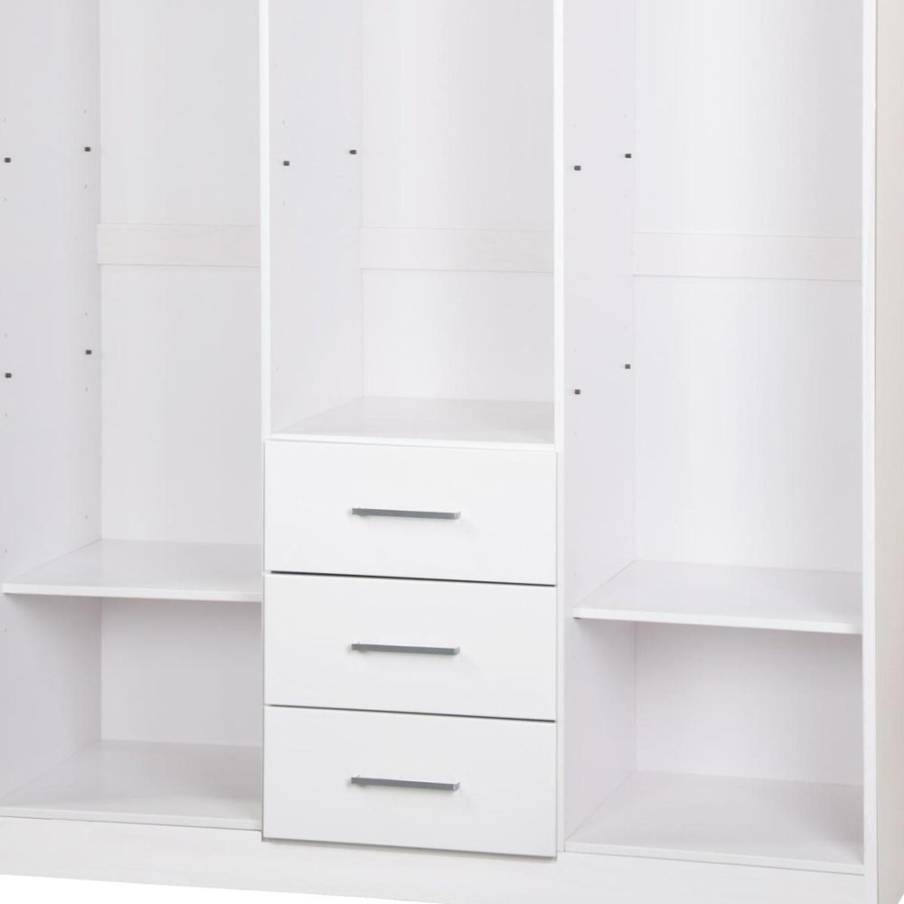 72" White Solid Wood Mirrored Three Door Three Drawer Combo Dresser