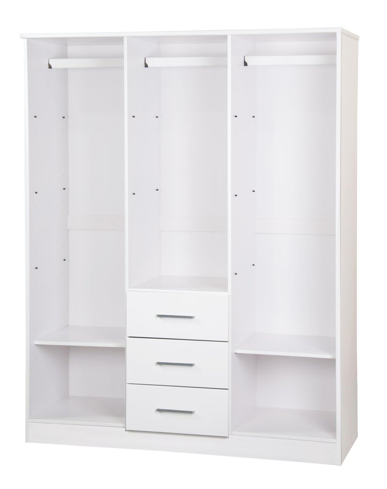 72" White Solid Wood Mirrored Three Door Three Drawer Combo Dresser