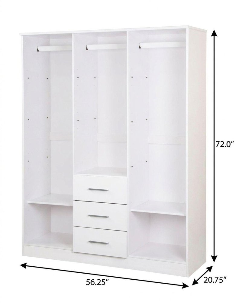 72" White Solid Wood Mirrored Three Door Three Drawer Combo Dresser